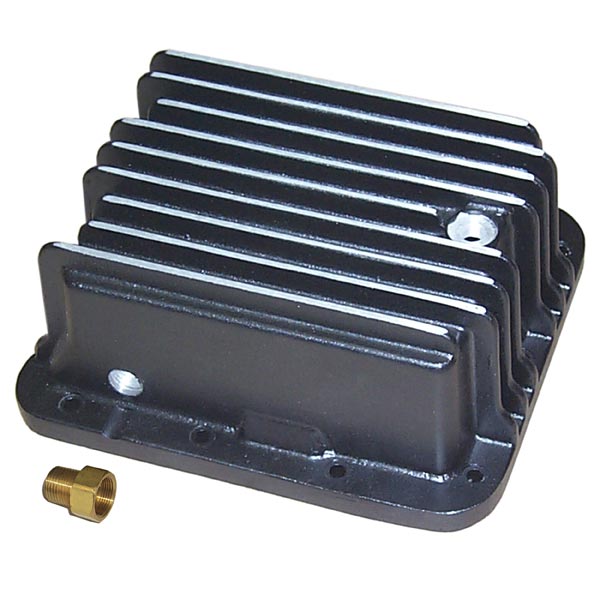 Transmission Pan, Ford C4 Deep, Pan Fill With Fitting, Black