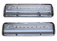 Polished,Valve Cover,Chevrolet Small Block Polished,Valve Cover,Chevrolet Small Block,Pre-86,w/Raised Chevrolet Script w/Fins